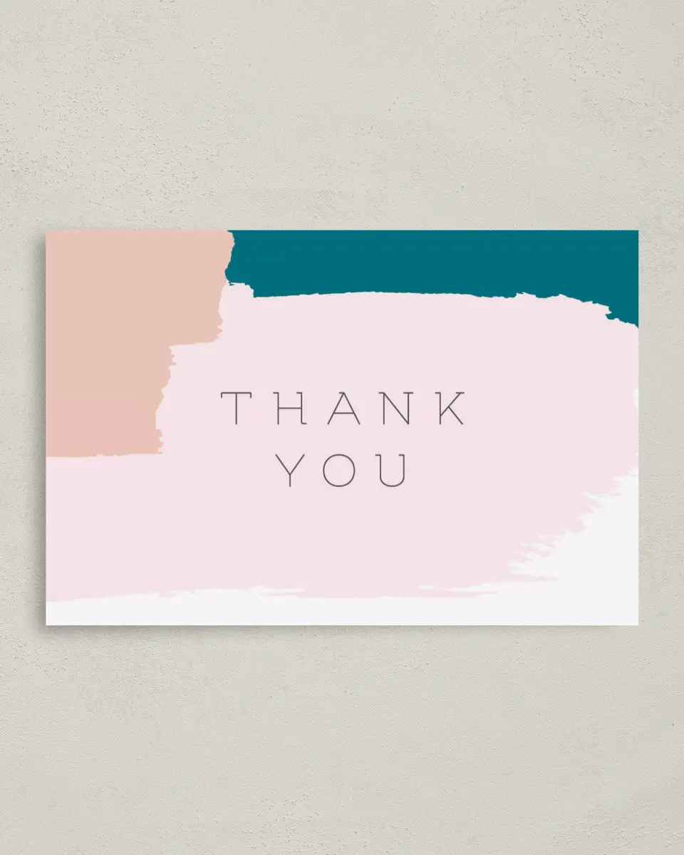 This is a 4" x 6" Folded Thank You Card called Bold Brushstrokes printed in full color on Premium Smooth paper