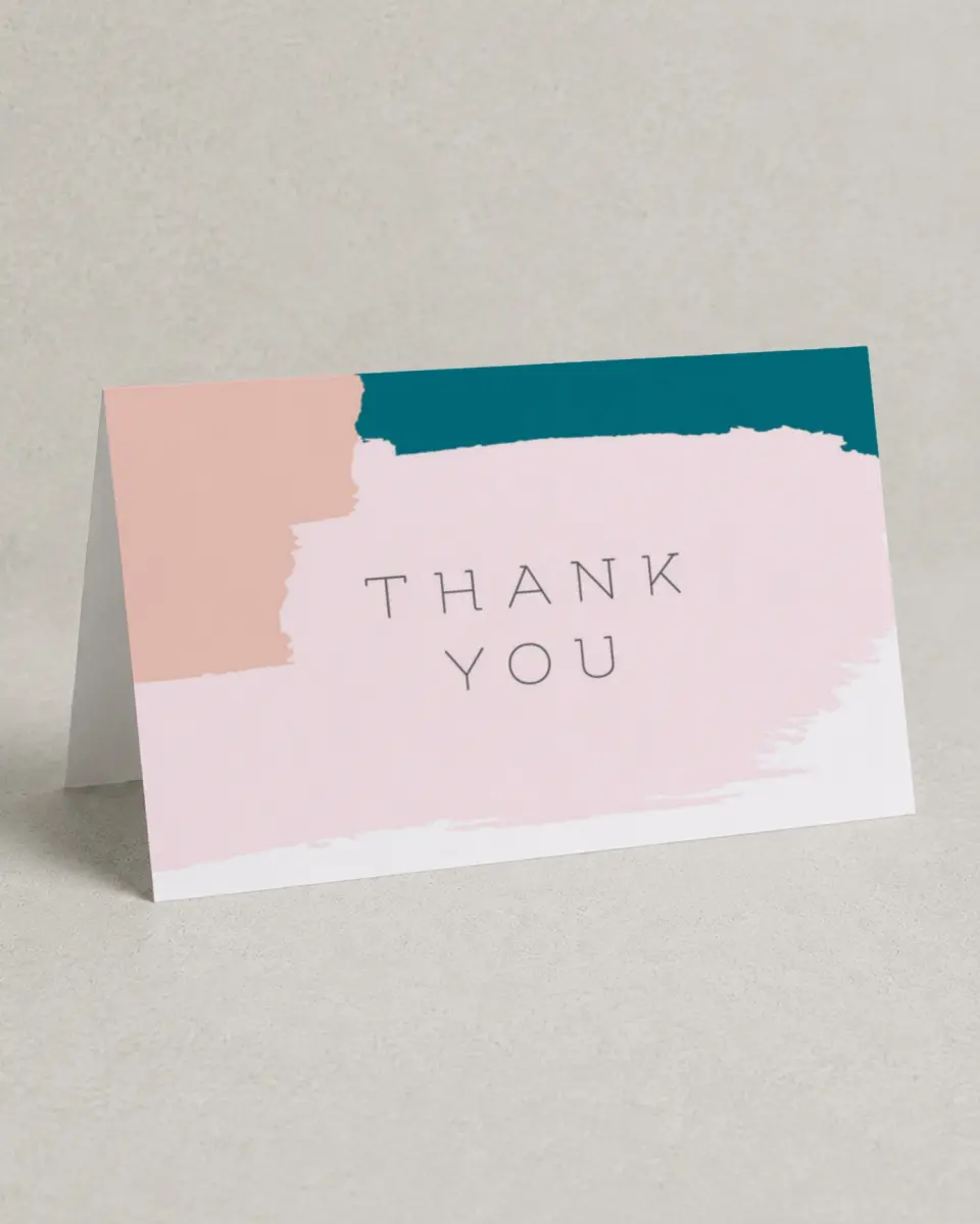 This is a 4" x 6" Folded Thank You Card called Bold Brushstrokes printed in full color on Premium Smooth paper