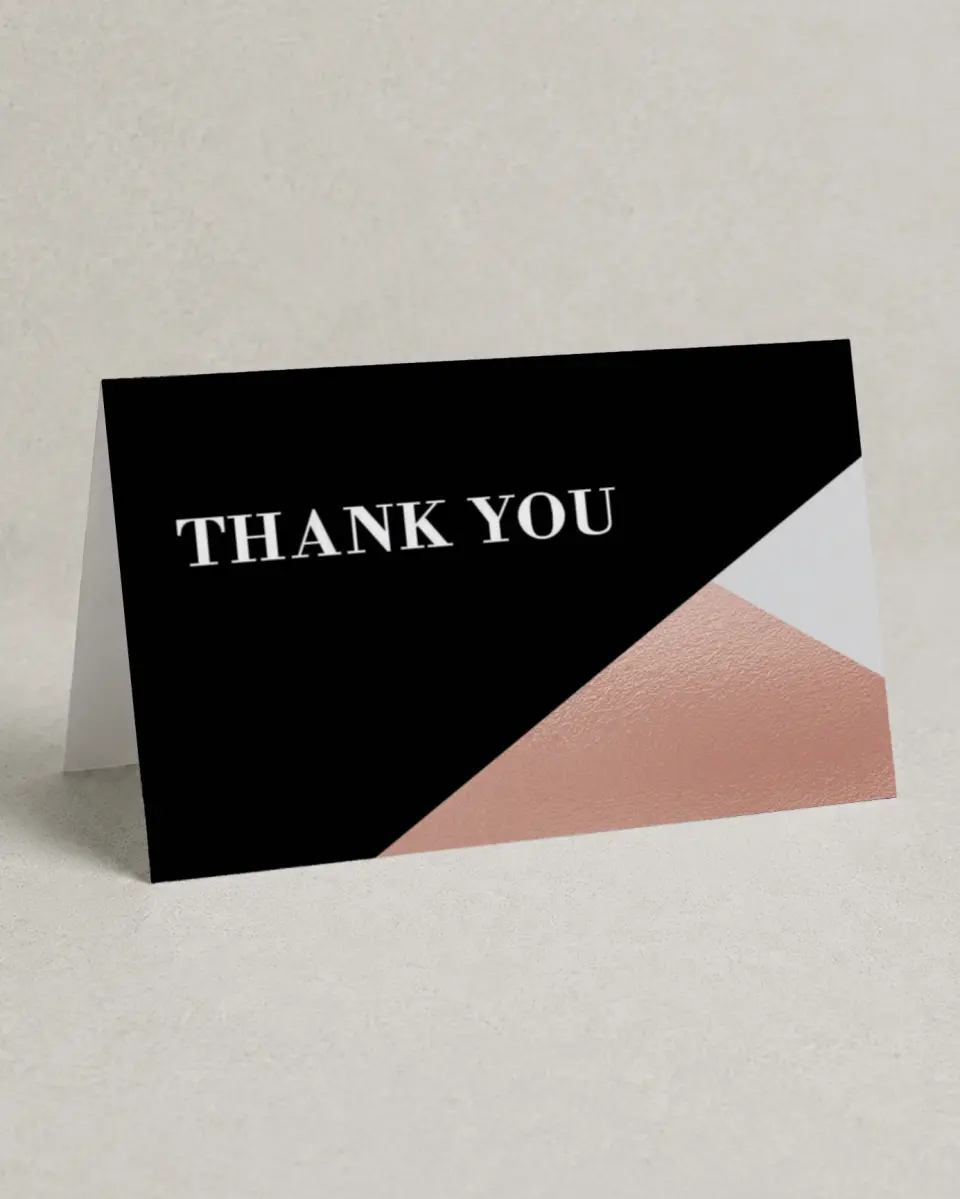 This is a 4" x 6" Folded Thank You Card called Luster Opulence printed in full color on Premium Smooth paper