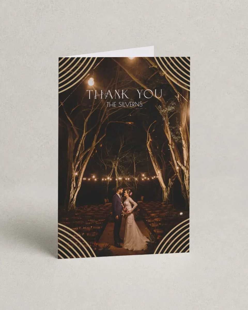 This is a 4" x 6" Folded Thank You Card called Spectacular Romance printed in full color on Premium Smooth paper