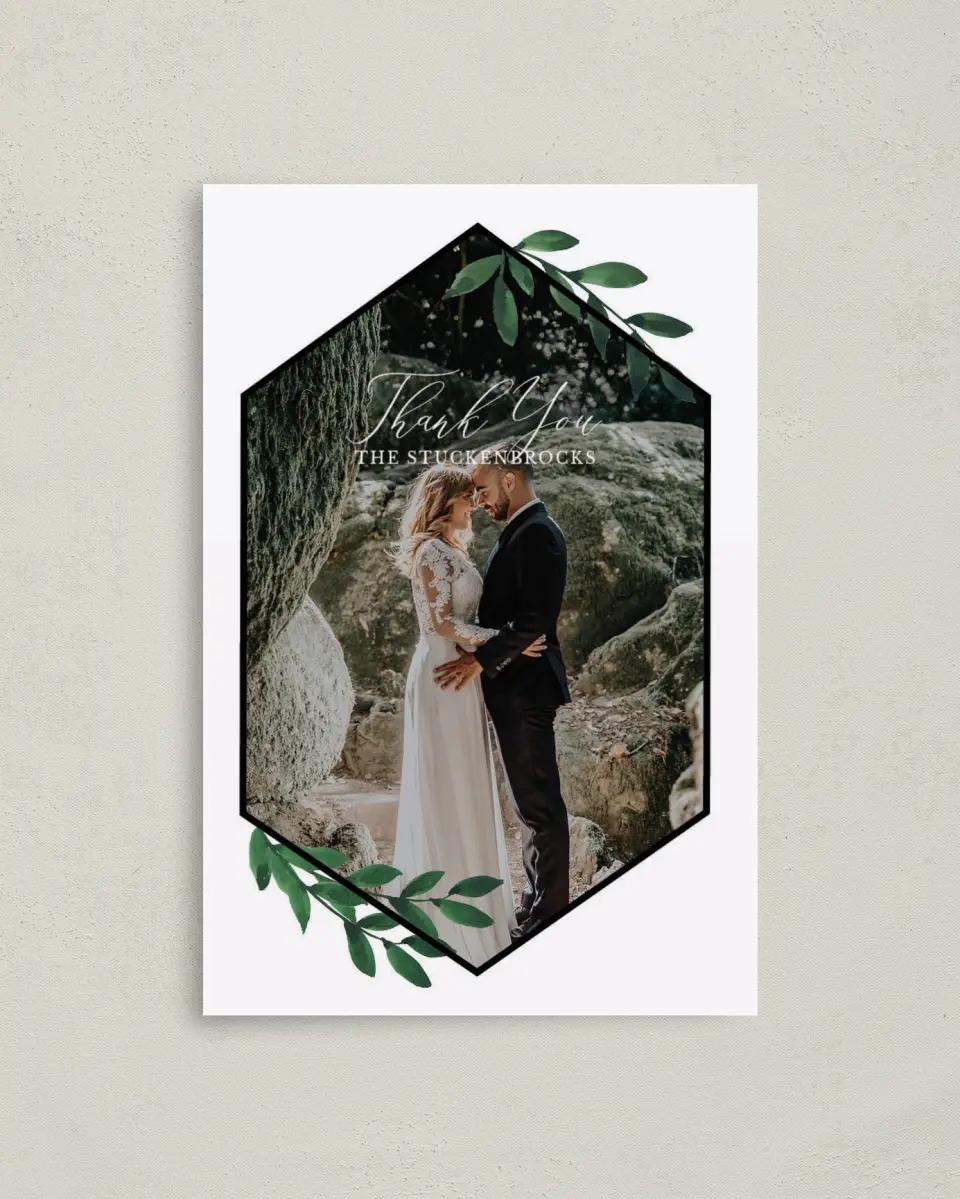 This is a 4" x 6" Folded Thank You Card called Wispy Greenery printed in full color on Premium Smooth paper