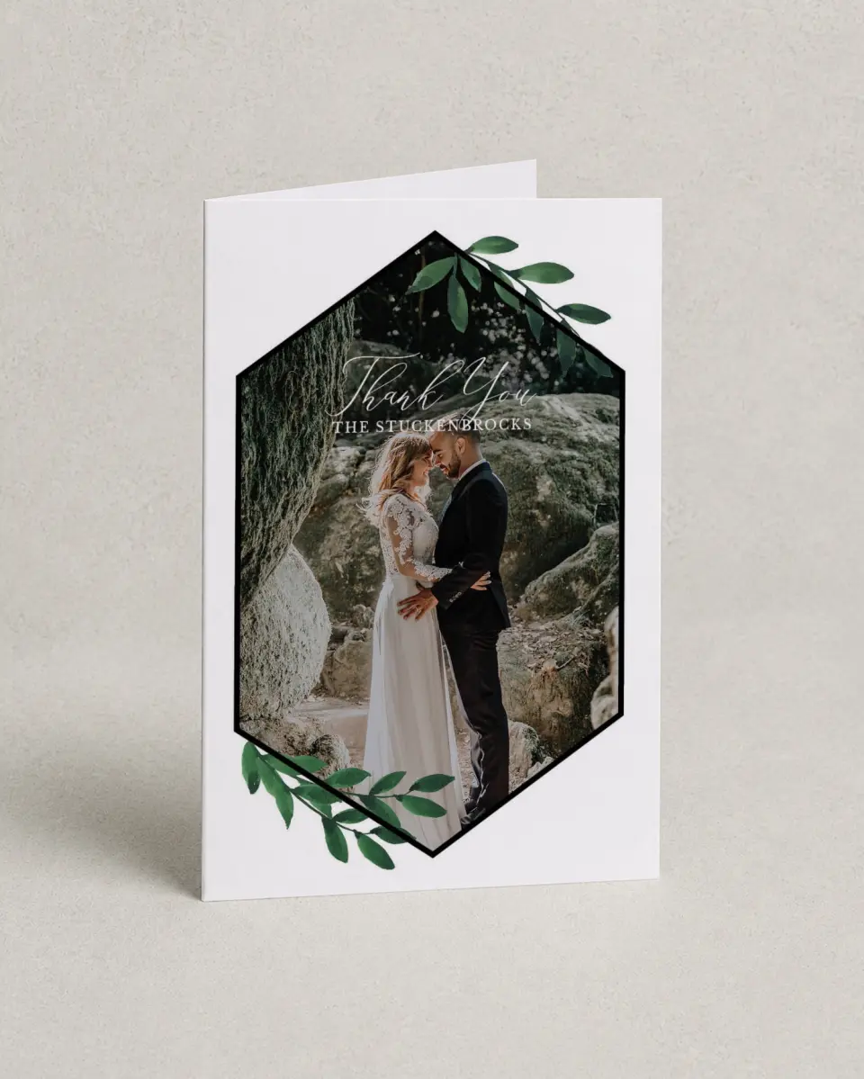 This is a 4" x 6" Folded Thank You Card called Wispy Greenery printed in full color on Premium Smooth paper