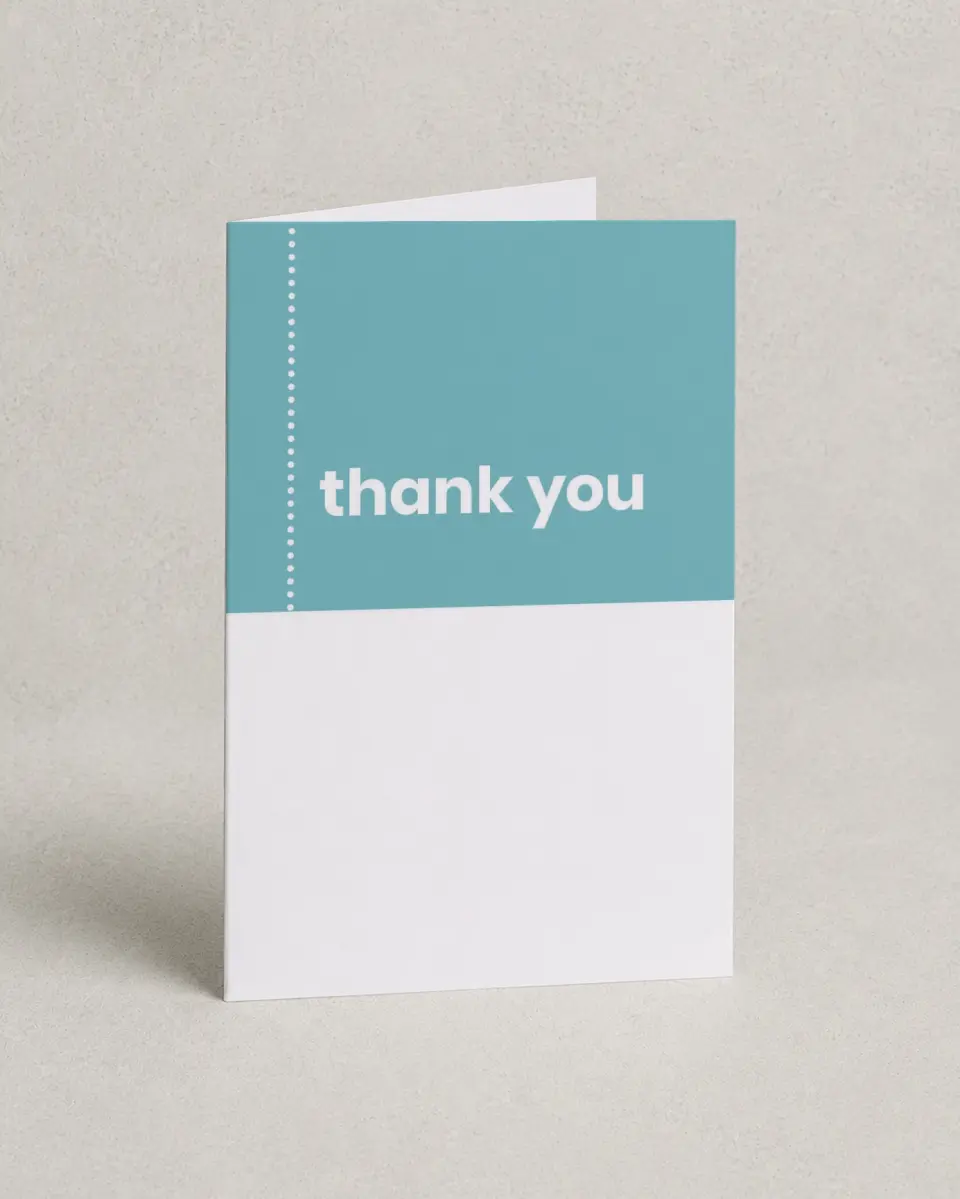 This is a 4" x 6" Folded Thank You Card called Mod Blocks printed in full color on Premium Smooth paper