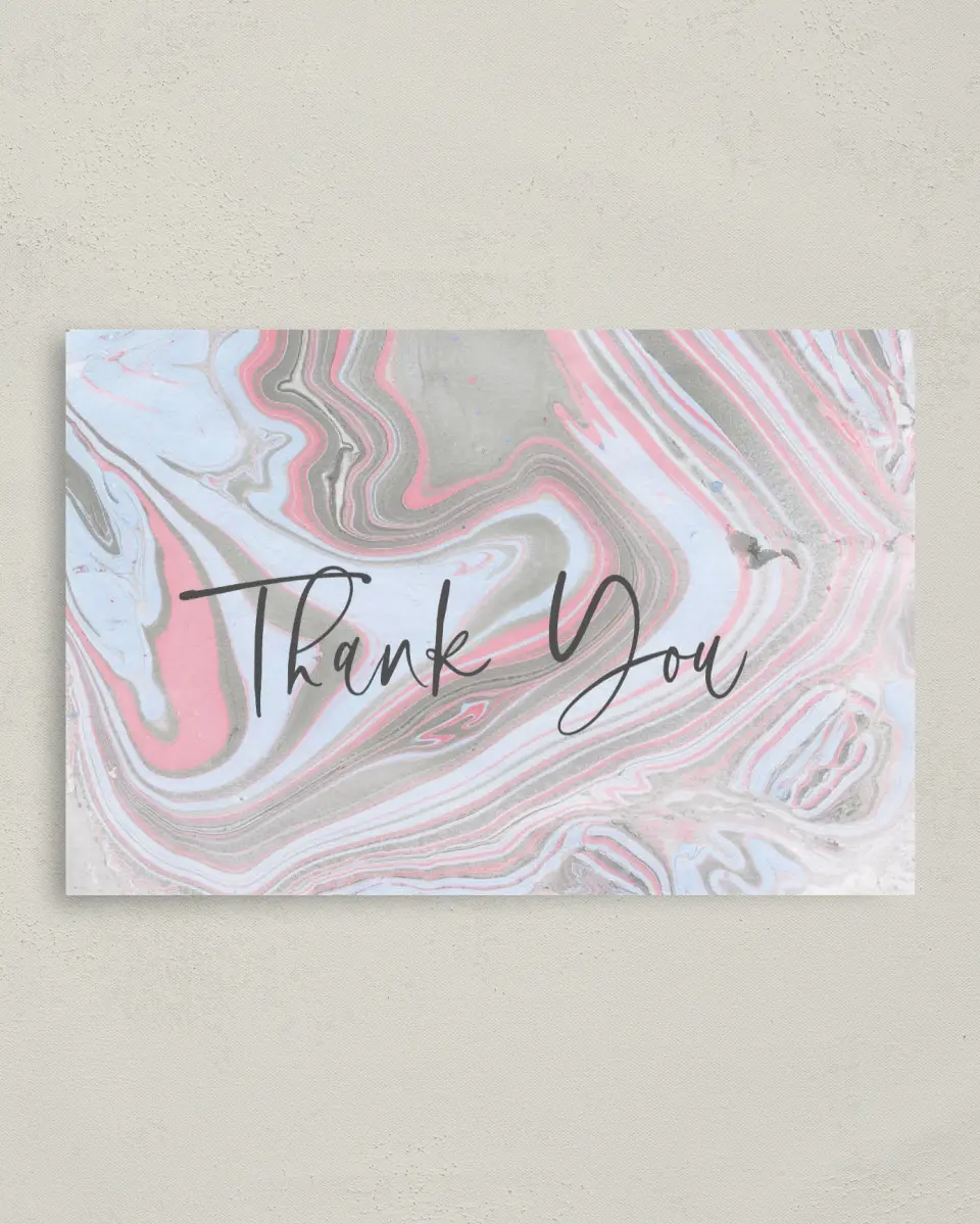 This is a 4" x 6" Folded Quinceanera Thank You Card called Dazzling Marble printed in full color on Premium Smooth paper