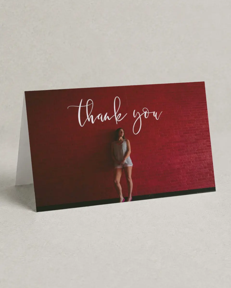 This is a 4" x 6" Folded Quinceanera Thank You Card called Quince Glam printed in full color on Premium Smooth paper