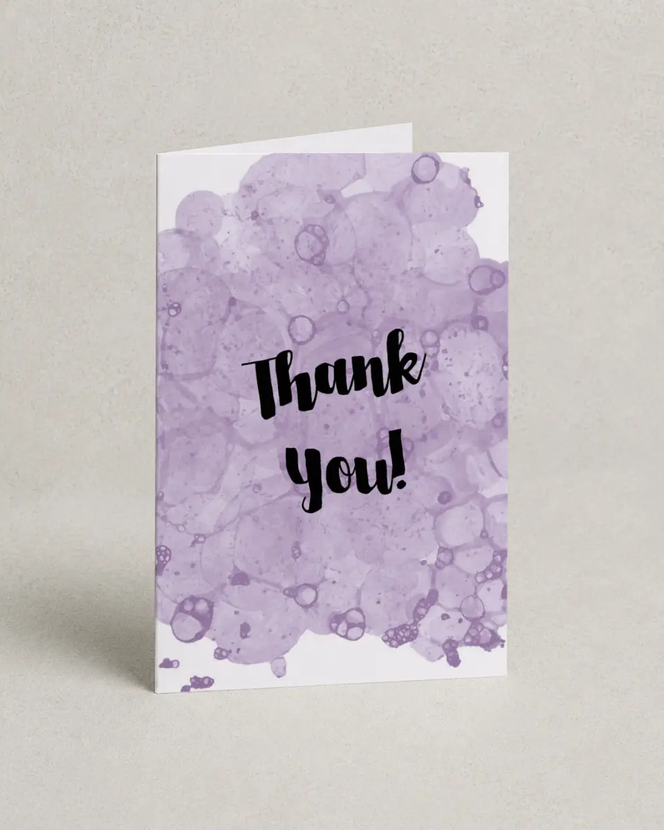 This is a 4" x 6" Folded Quinceanera Thank You Card called Inky Delight printed in full color with Gold foil on Luxe Satin (coated) paper