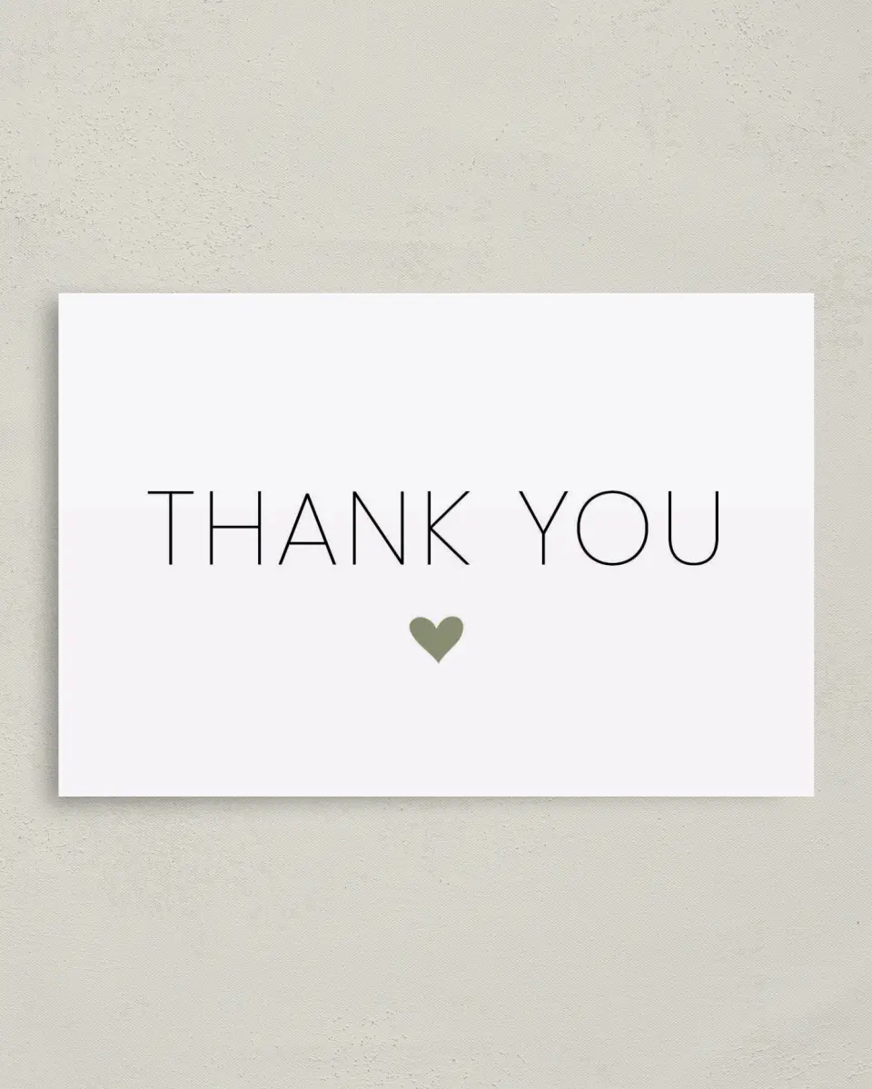 This is a 4" x 6" Folded Thank You Card called Heavenly Hearts printed in full color on Premium Smooth paper