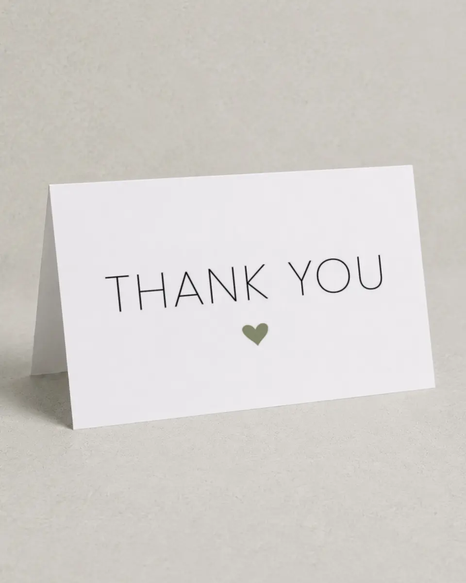 This is a 4" x 6" Folded Thank You Card called Heavenly Hearts printed in full color on Premium Smooth paper