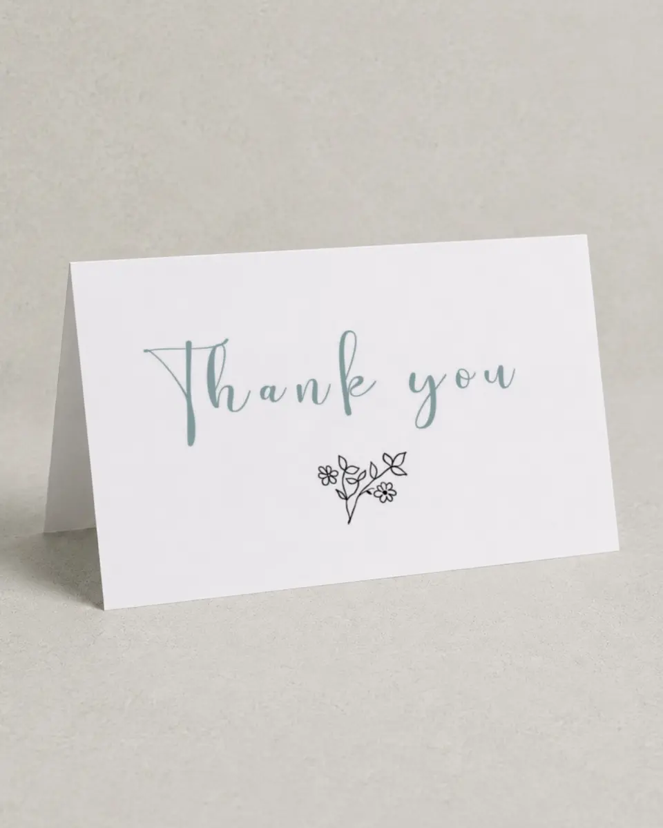 This is a 4" x 6" Folded Thank You Card called Cool Blooms printed in full color on Premium Smooth paper