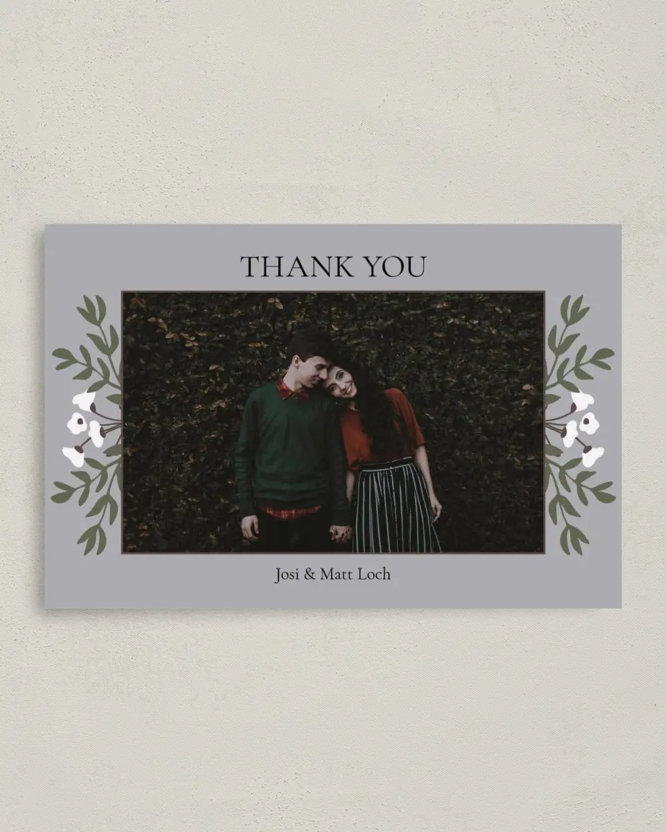 This is a 4" x 6" Folded Thank You Card called Floral Bliss printed in full color on Premium Smooth paper