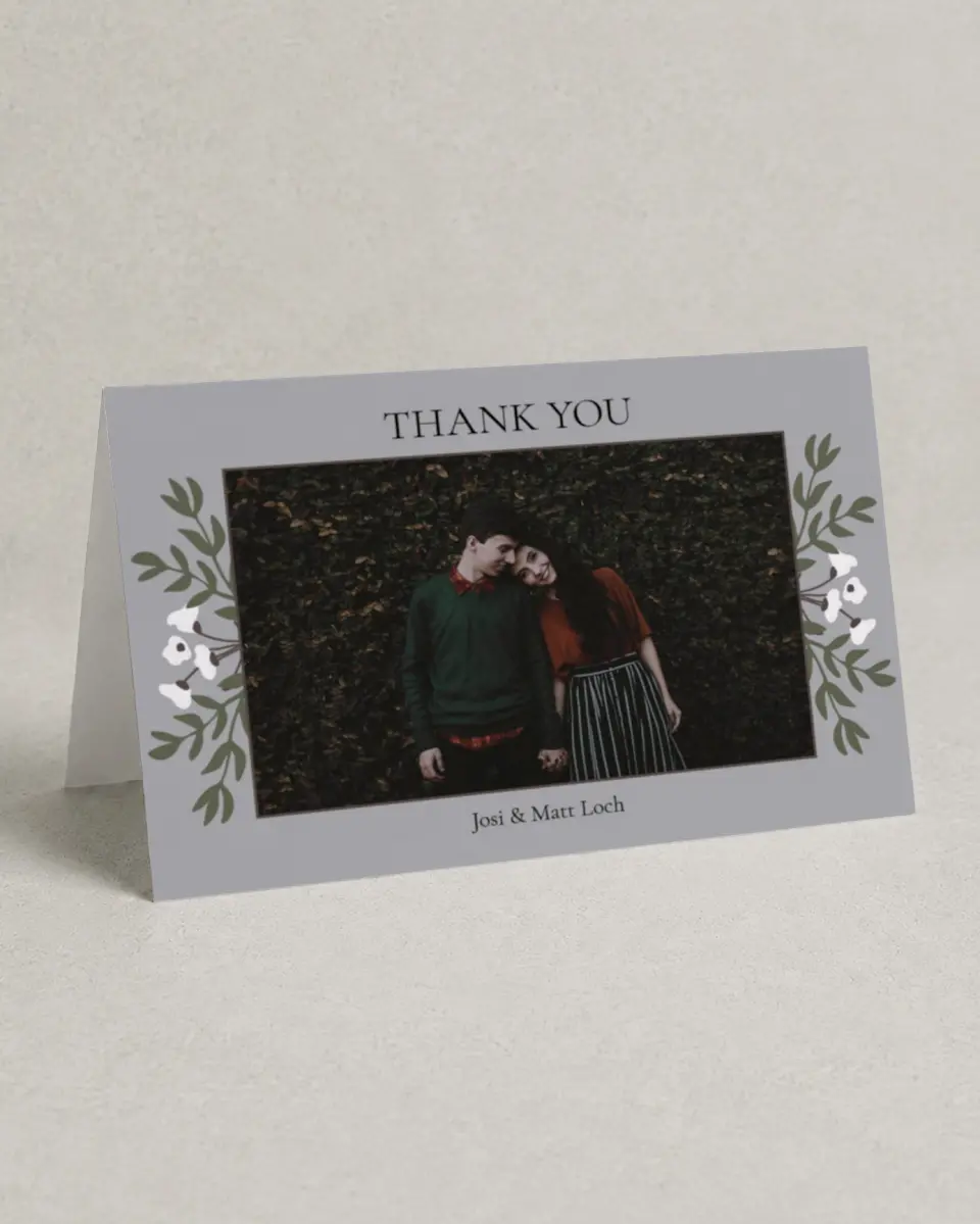 This is a 4" x 6" Folded Thank You Card called Floral Bliss printed in full color on Premium Smooth paper