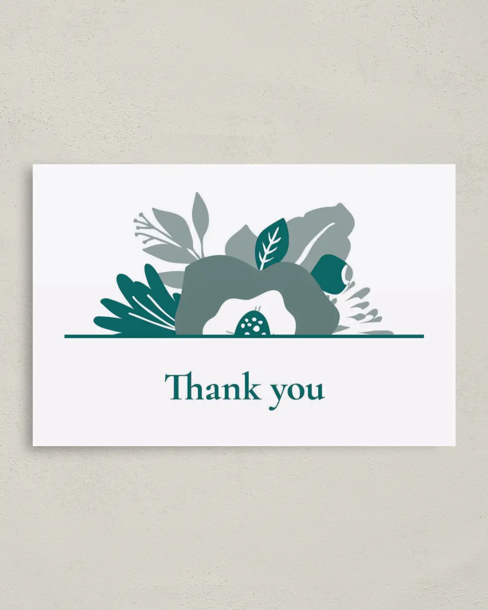 This is a 4" x 6" Folded Thank You Card called Blooming Delight printed in full color on Premium Smooth paper