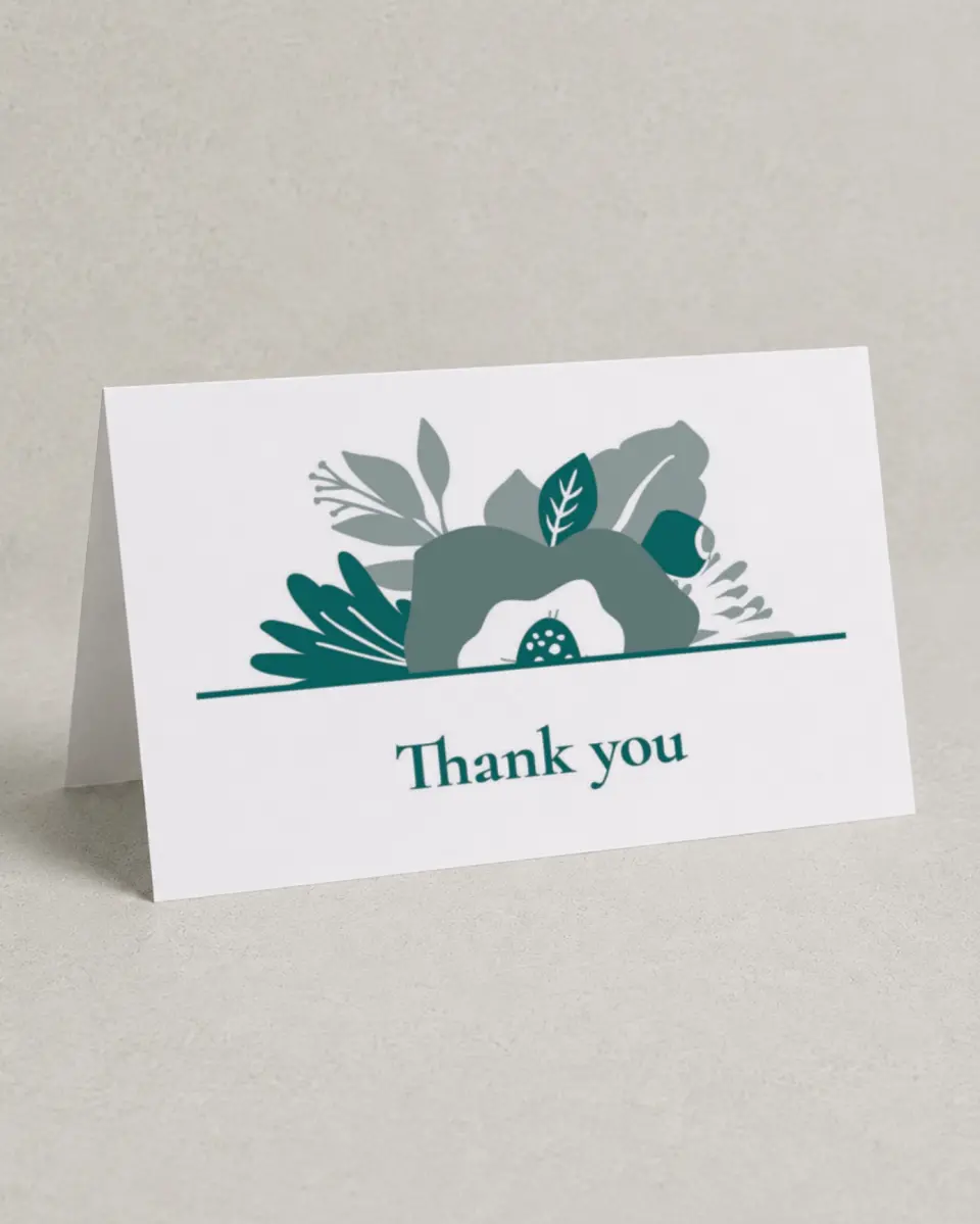 This is a 4" x 6" Folded Thank You Card called Blooming Delight printed in full color on Premium Smooth paper