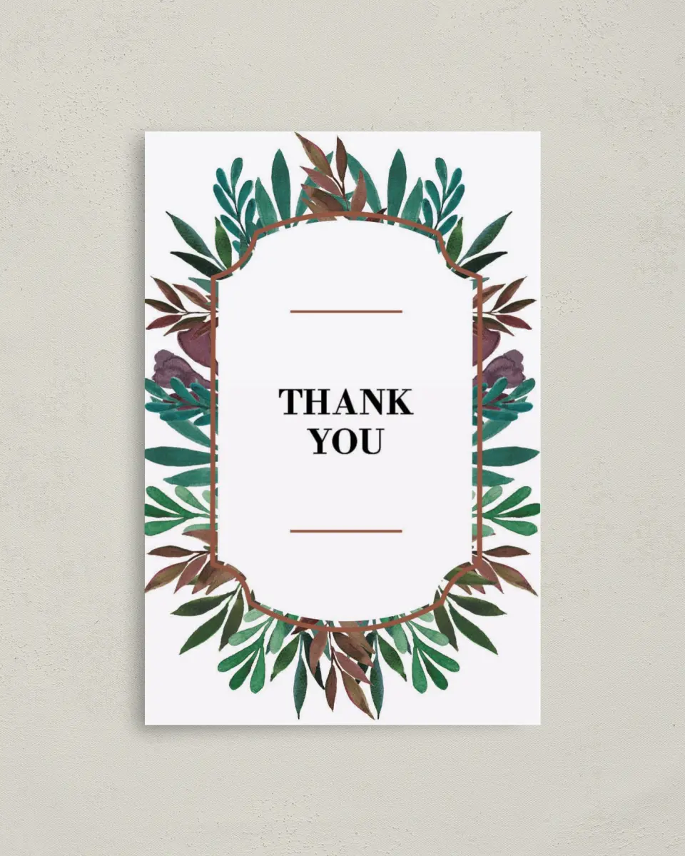 This is a 4" x 6" Folded Thank You Card called Graceful Frame printed in full color on Premium Smooth paper