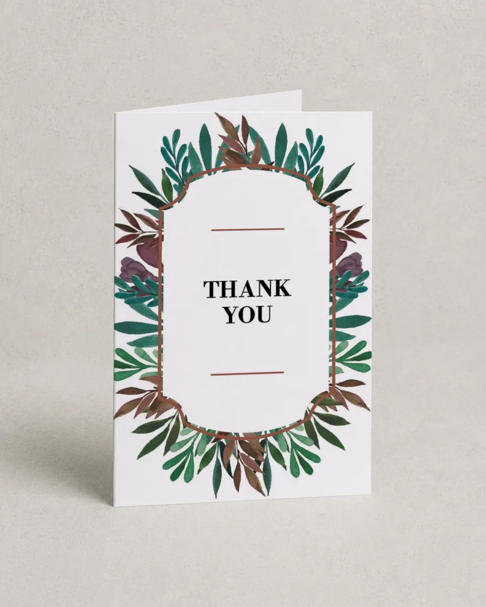 This is a 4" x 6" Folded Thank You Card called Graceful Frame printed in full color on Premium Smooth paper