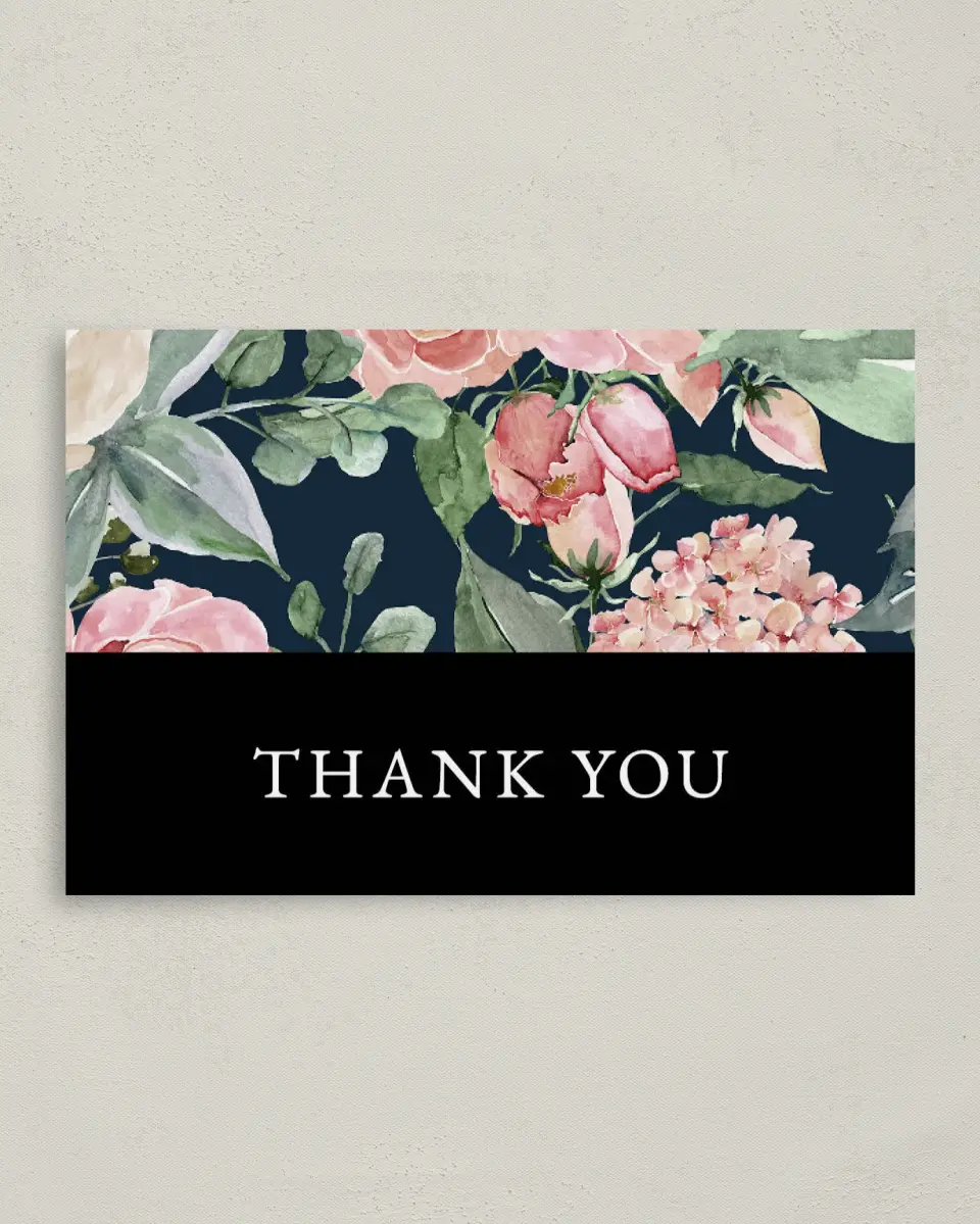 This is a 4" x 6" Folded Thank You Card called Garden Dream printed in full color on Premium Smooth paper