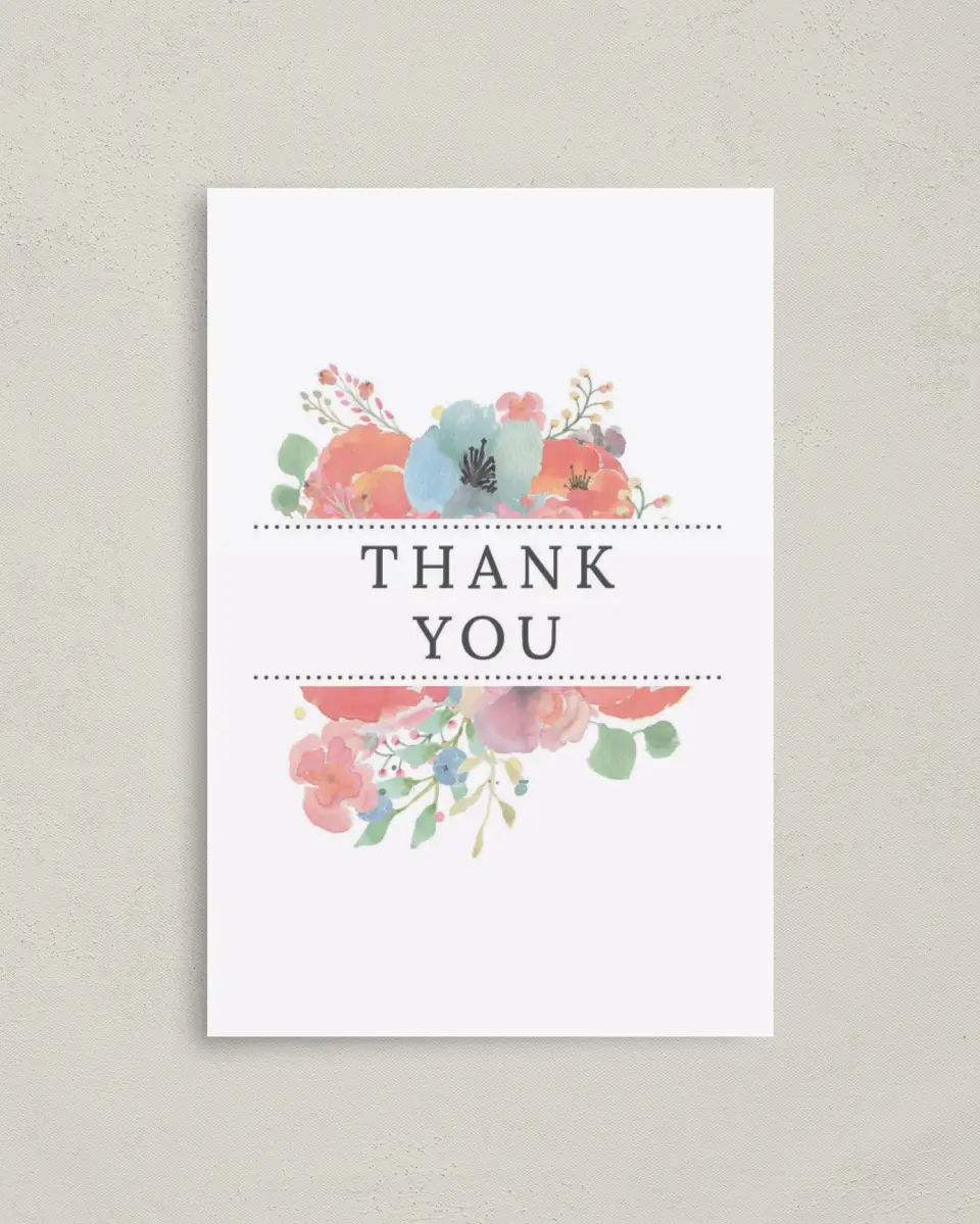 This is a 4" x 6" Folded Thank You Card called Joyful Medley printed in full color on Premium Smooth paper