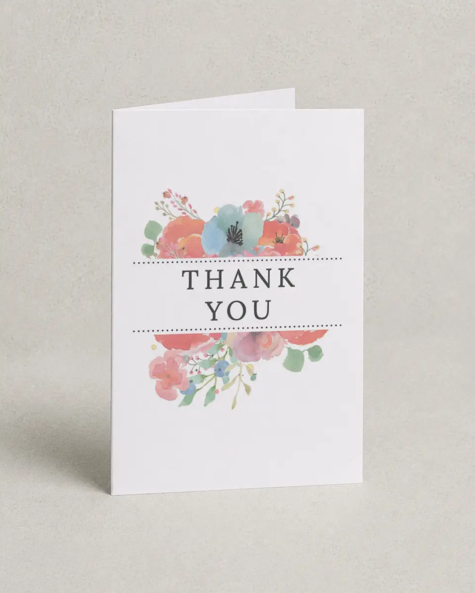 This is a 4" x 6" Folded Thank You Card called Joyful Medley printed in full color on Premium Smooth paper