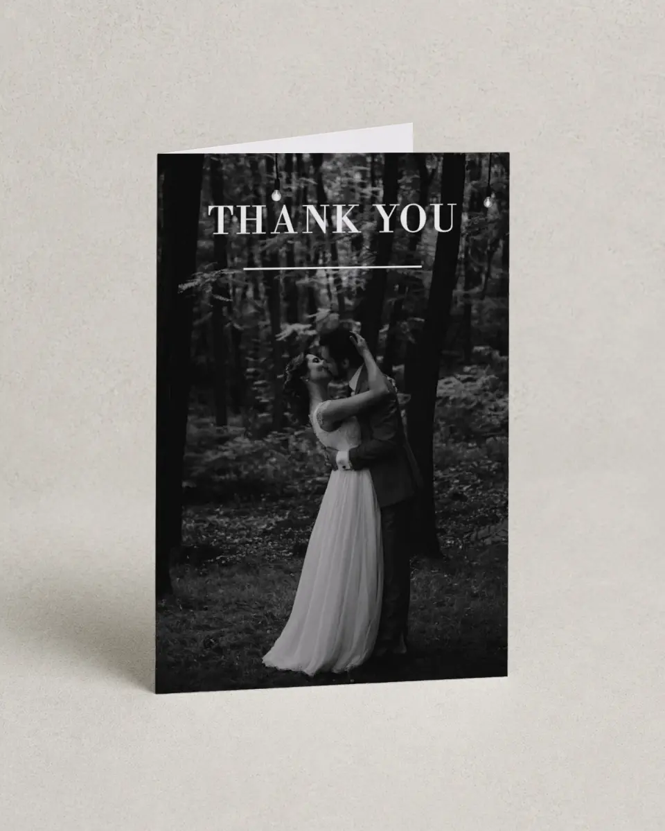 This is a 4" x 6" Folded Thank You Card called Marble Mystique printed in full color on Premium Smooth paper