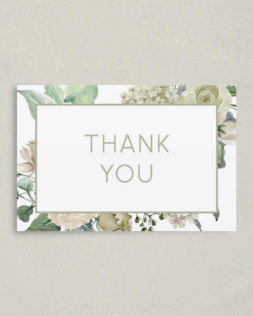This is a 4" x 6" Folded Thank You Card called Divine Romance printed in full color on Premium Smooth paper