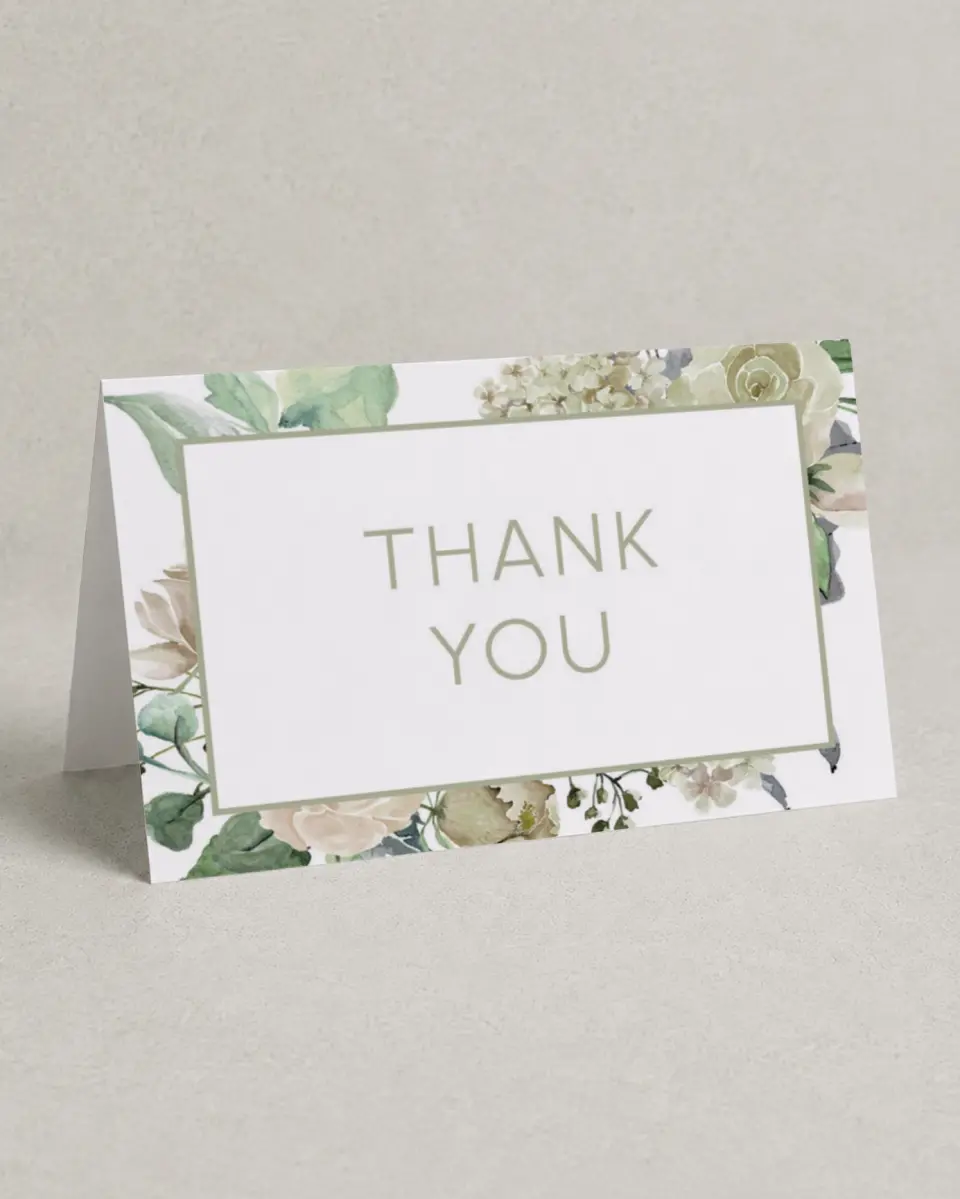 This is a 4" x 6" Folded Thank You Card called Divine Romance printed in full color on Premium Smooth paper