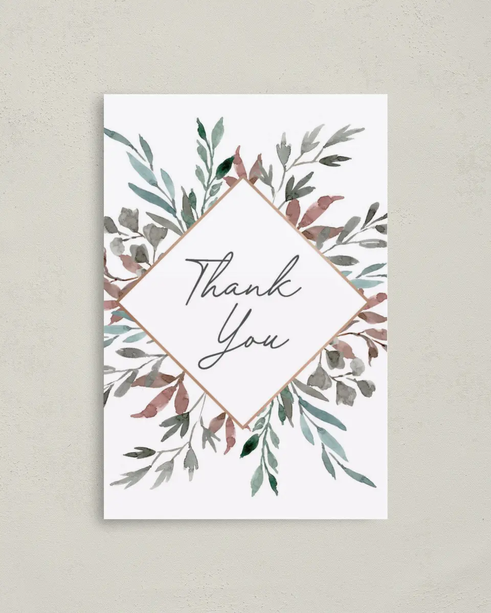 This is a 4" x 6" Folded Thank You Card called Blissfully Fall printed in full color on Premium Smooth paper