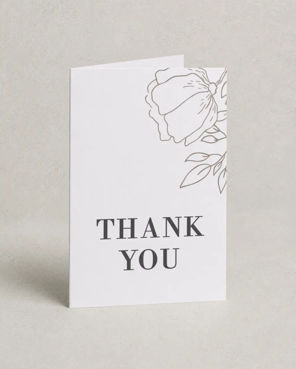 This is a 4" x 6" Folded Thank You Card called Delicate Splendor printed in full color on Premium Smooth paper