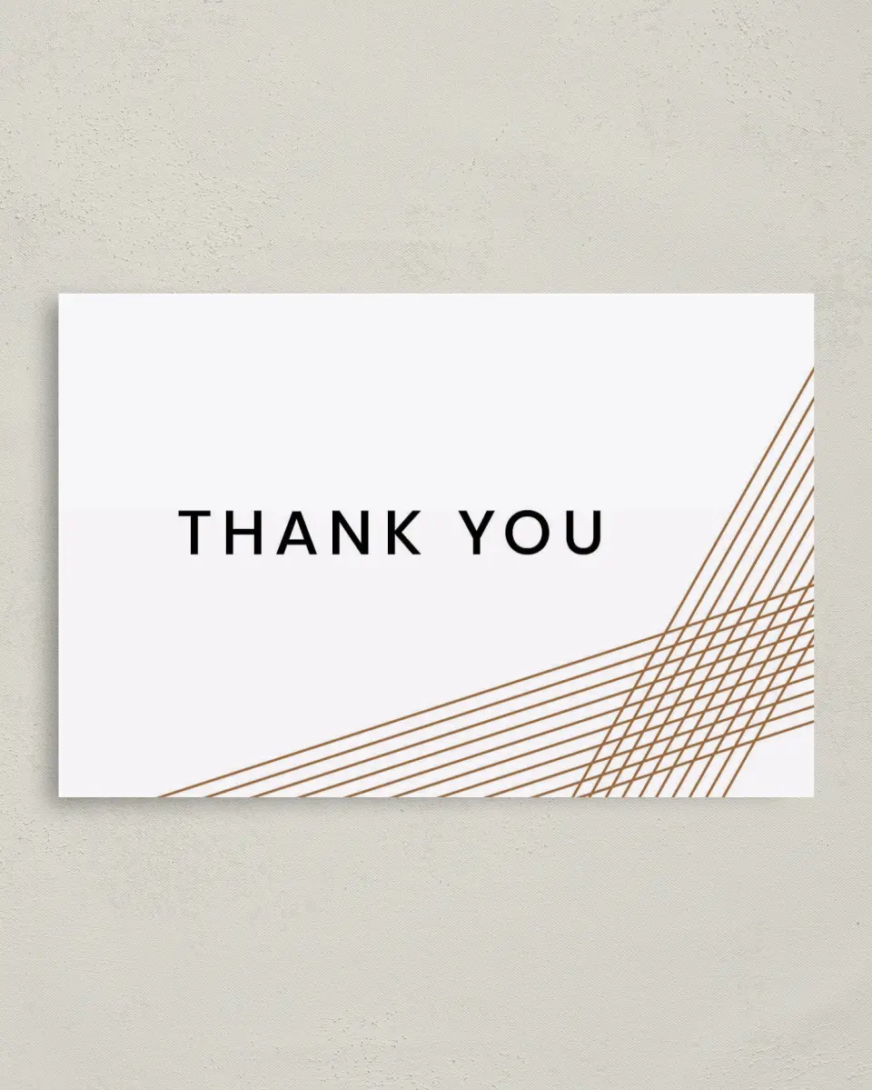 This is a 4" x 6" Folded Thank You Card called Dashing Strands printed in full color on Premium Smooth paper