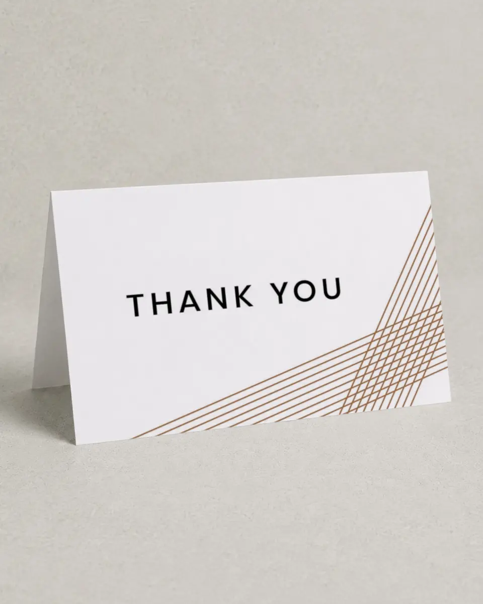 This is a 4" x 6" Folded Thank You Card called Dashing Strands printed in full color on Premium Smooth paper