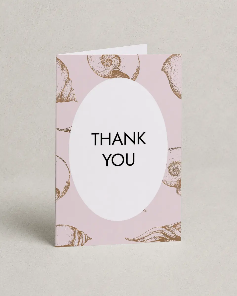 This is a 4" x 6" Folded Thank You Card called On the Reef printed in full color with Silver foil on Luxe Satin (coated) paper