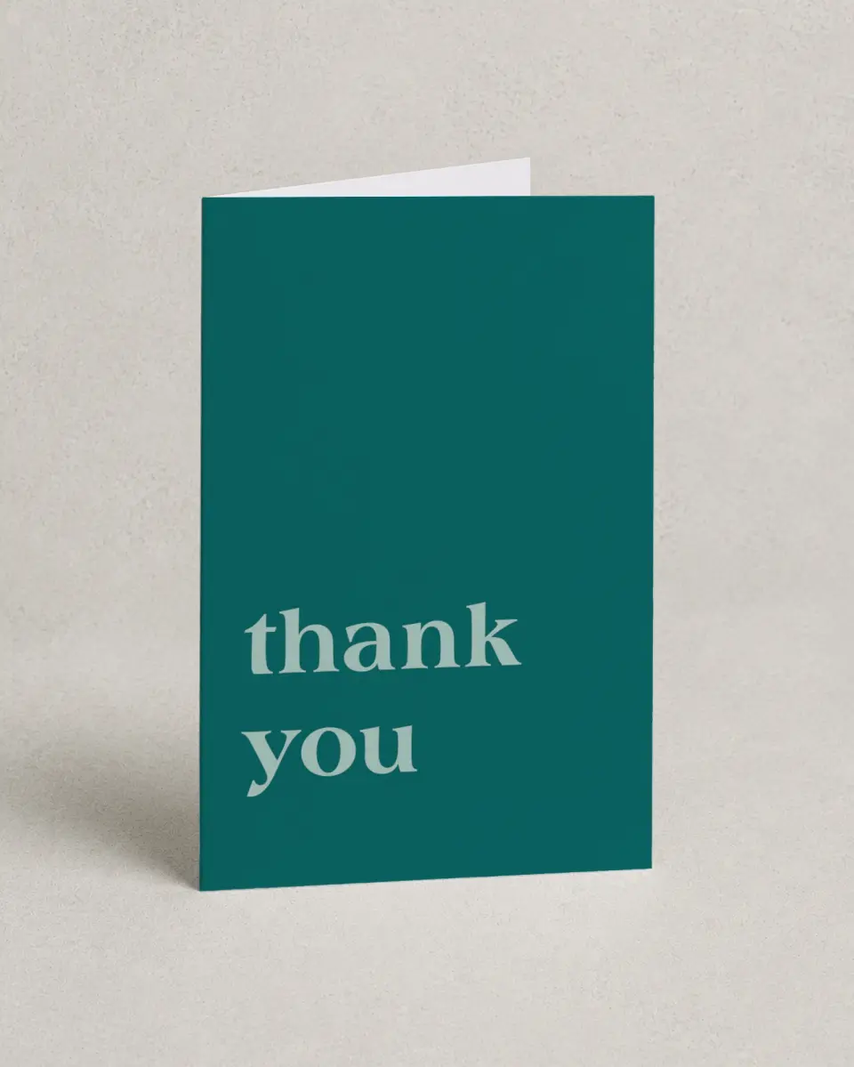This is a 4" x 6" Folded Thank You Card called Love Eternal printed in full color with Silver foil on Luxe Satin (coated) paper