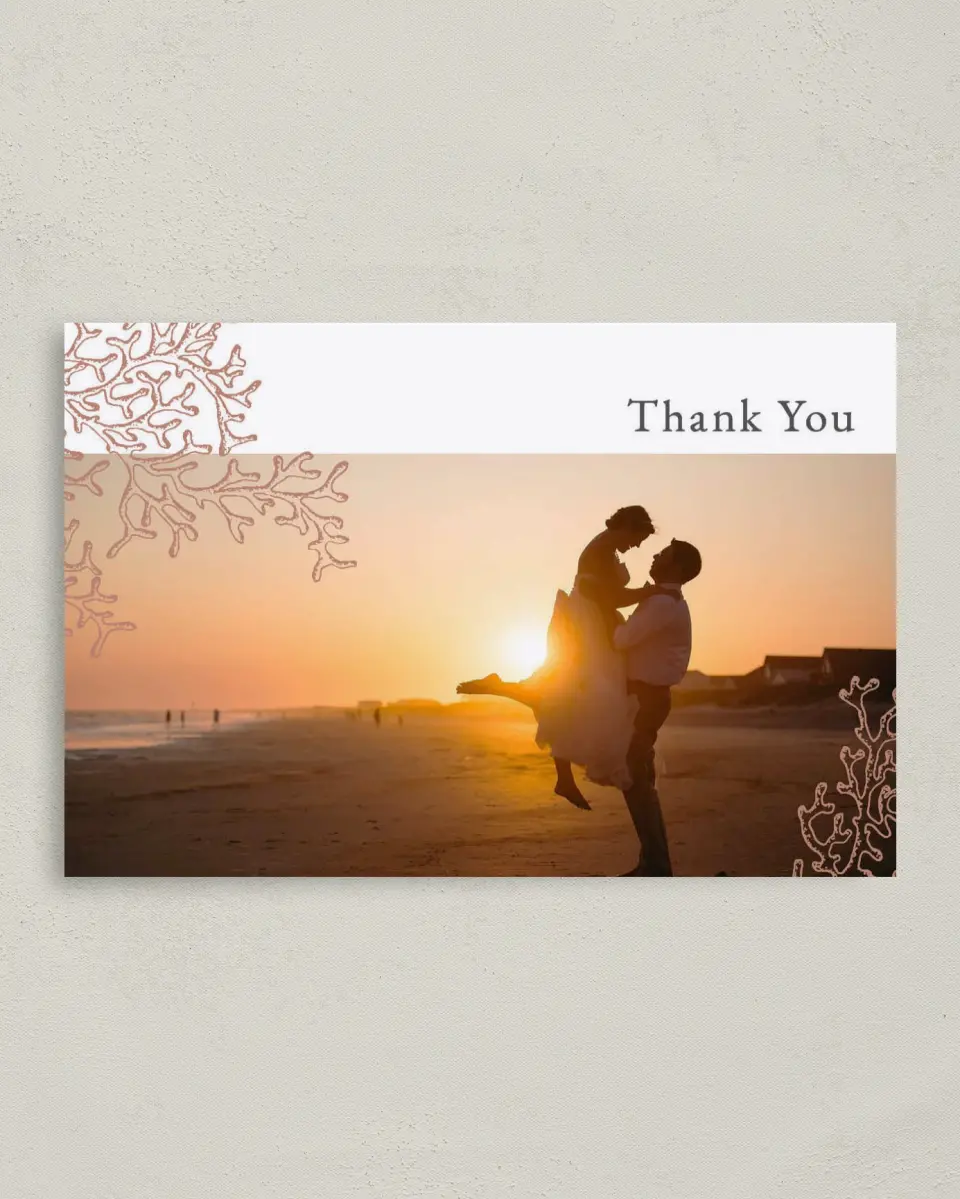 This is a 4" x 6" Folded Thank You Card called Tropical Heaven printed in full color on Premium Smooth paper