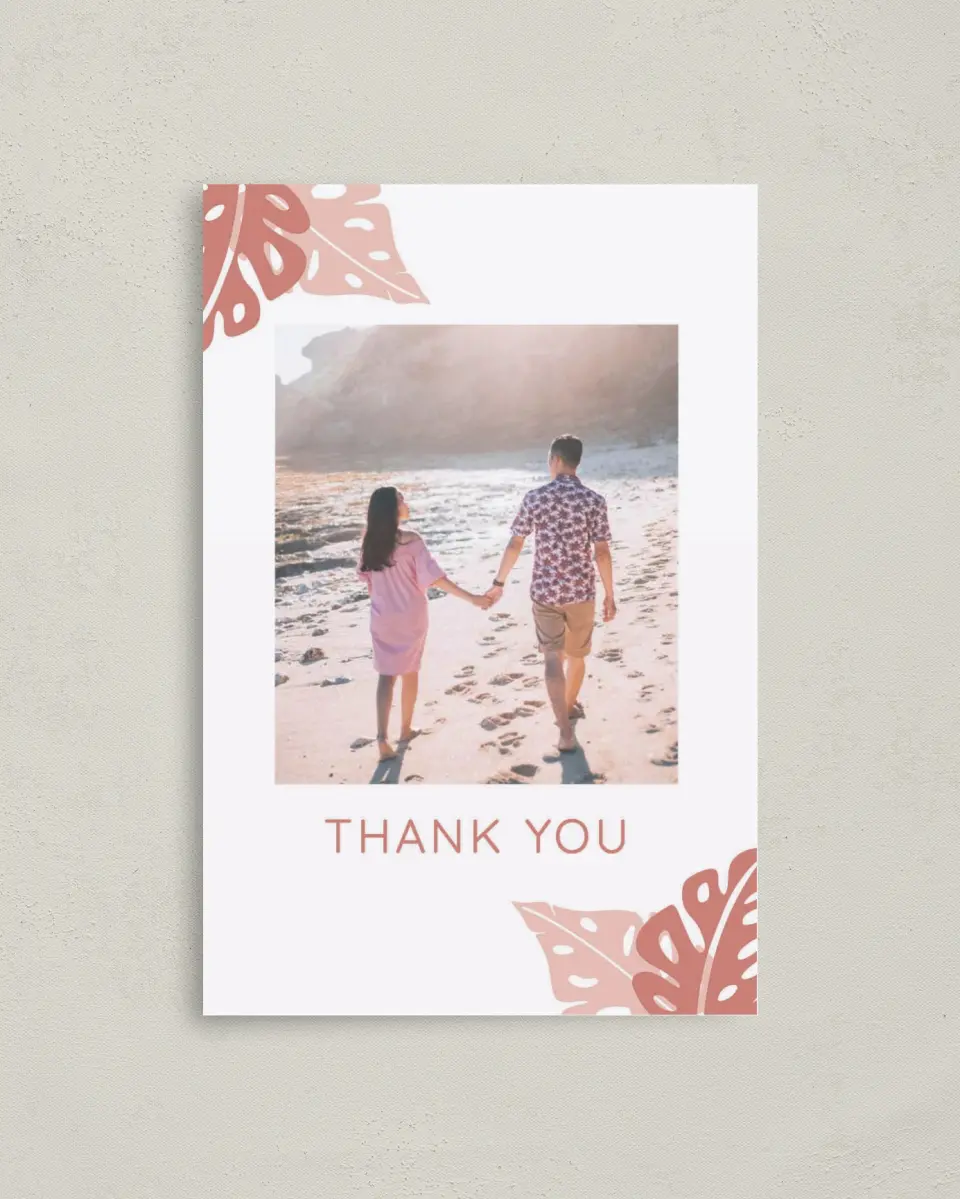 This is a 4" x 6" Folded Thank You Card called Tropical Palms printed in full color on Premium Smooth paper