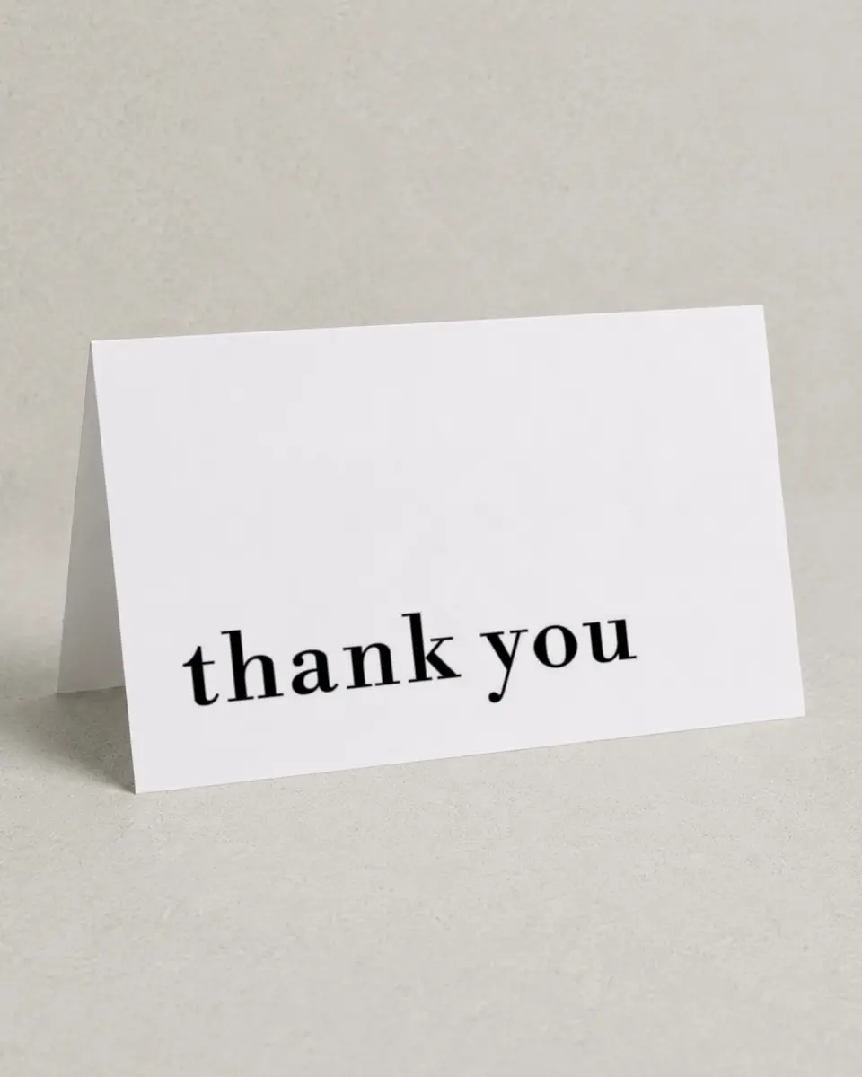 This is a 4" x 6" Folded Business Thank You Card called Simply Grateful printed in full color