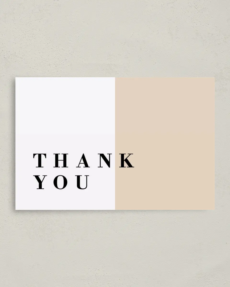 This is a 4" x 6" Folded Business Thank You Card called Dual Perfection printed in full color on Premium Smooth paper