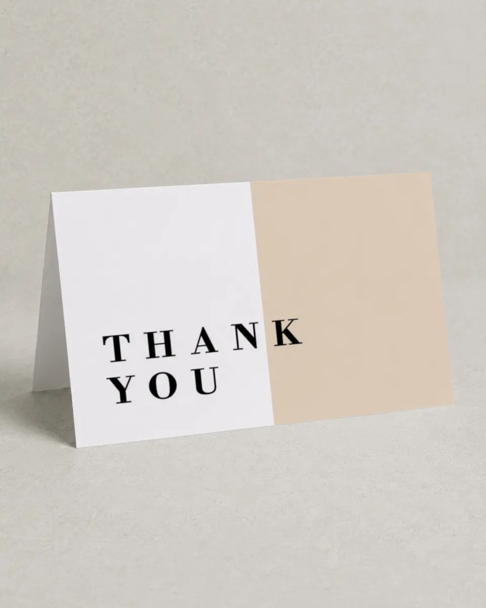This is a 4" x 6" Folded Business Thank You Card called Dual Perfection printed in full color on Premium Smooth paper