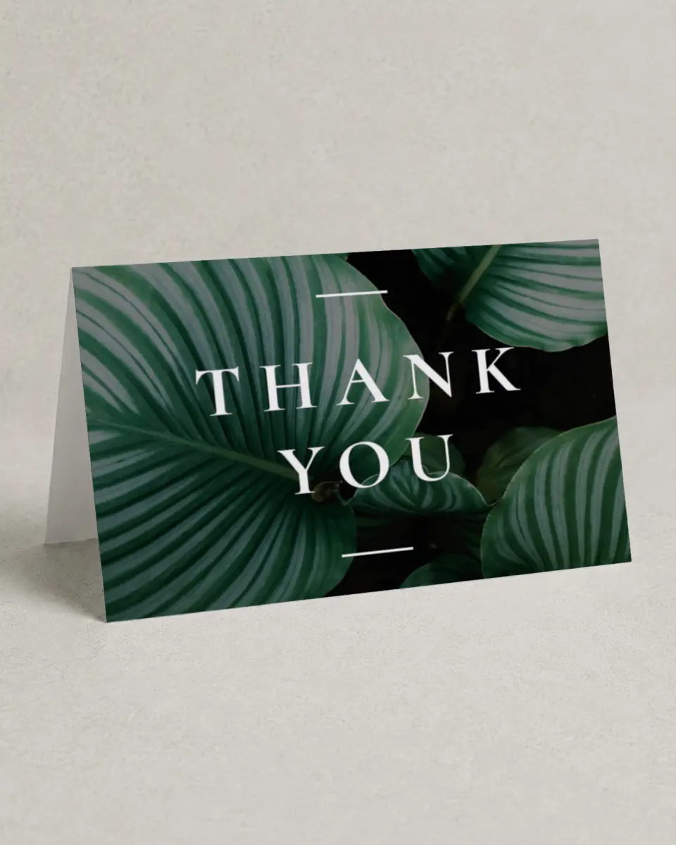 This is a 4" x 6" Folded Business Thank You Card called Tropical Thanks printed in full color on Premium Smooth paper