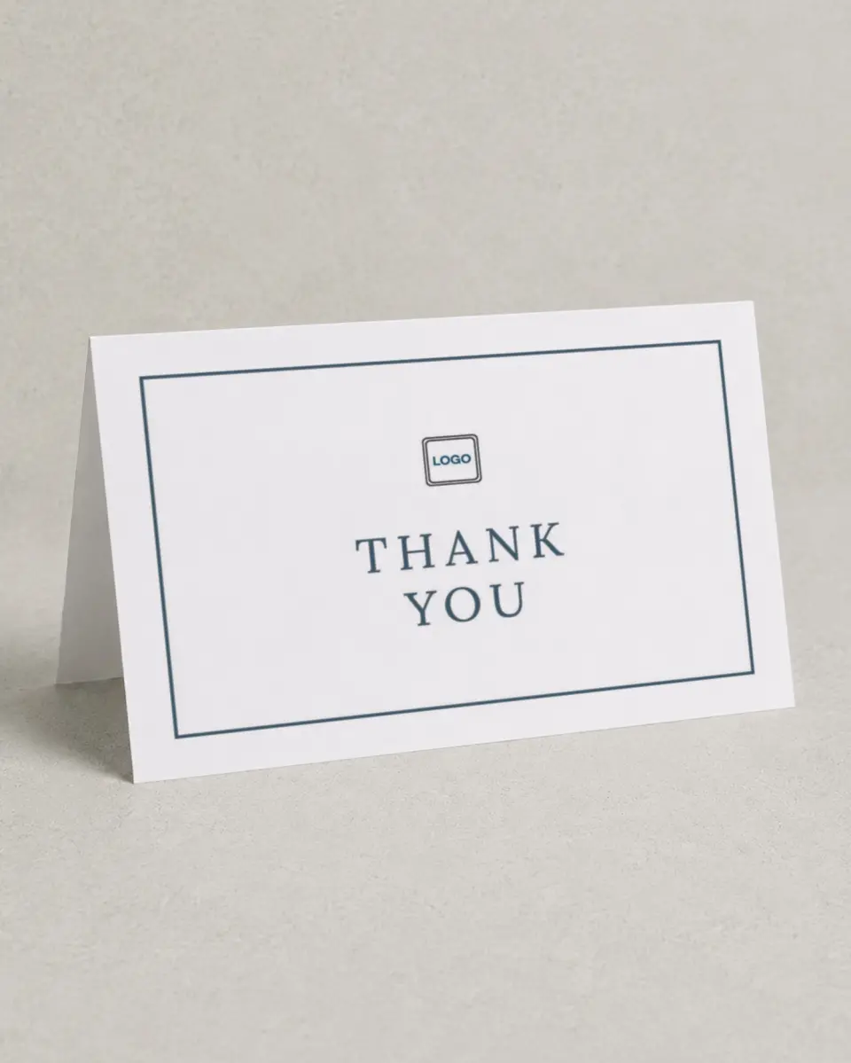 This is a 4" x 6" Folded Business Thank You Card called Stately Square printed in full color