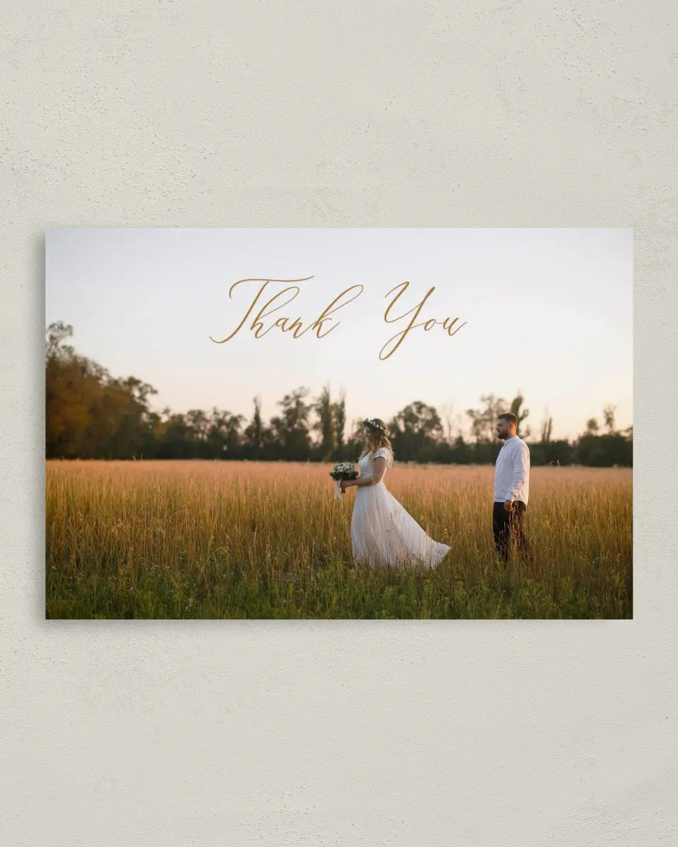 This is a 4" x 6" Folded Thank You Card called Beloved Crest printed in full color on Premium Smooth paper