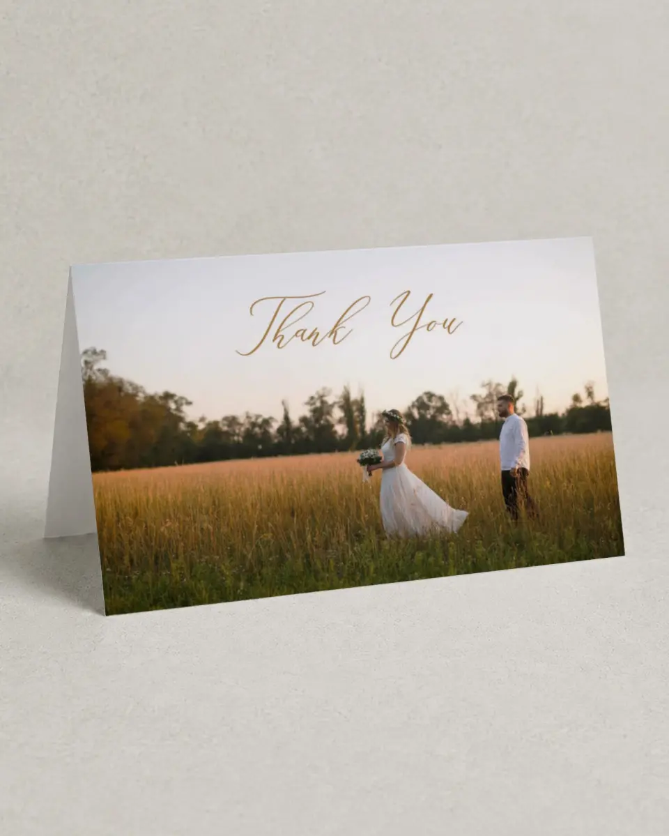 This is a 4" x 6" Folded Thank You Card called Beloved Crest printed in full color on Premium Smooth paper