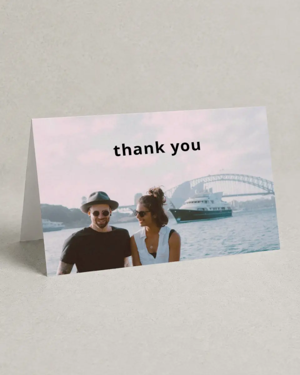 This is a 4" x 6" Folded Thank You Card called Tranquil Paint printed in full color with Silver foil on Luxe Satin (coated) paper