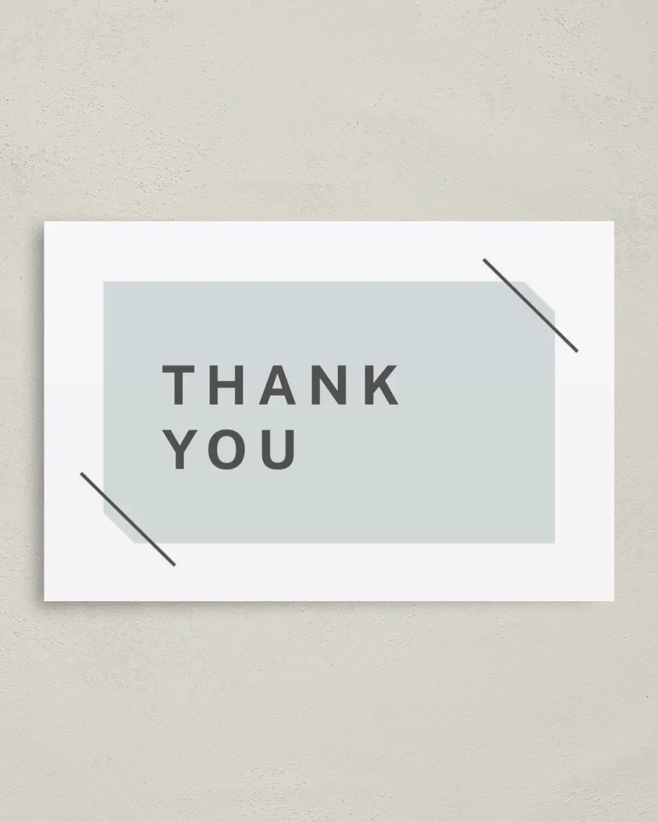 This is a 4" x 6" Folded Business Thank You Card called On the Scene printed in full color