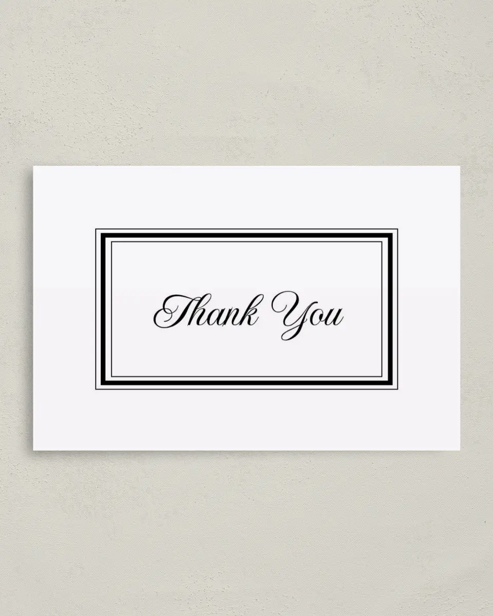 This is a 4" x 6" Folded Business Thank You Card called Formally Framed printed in full color
