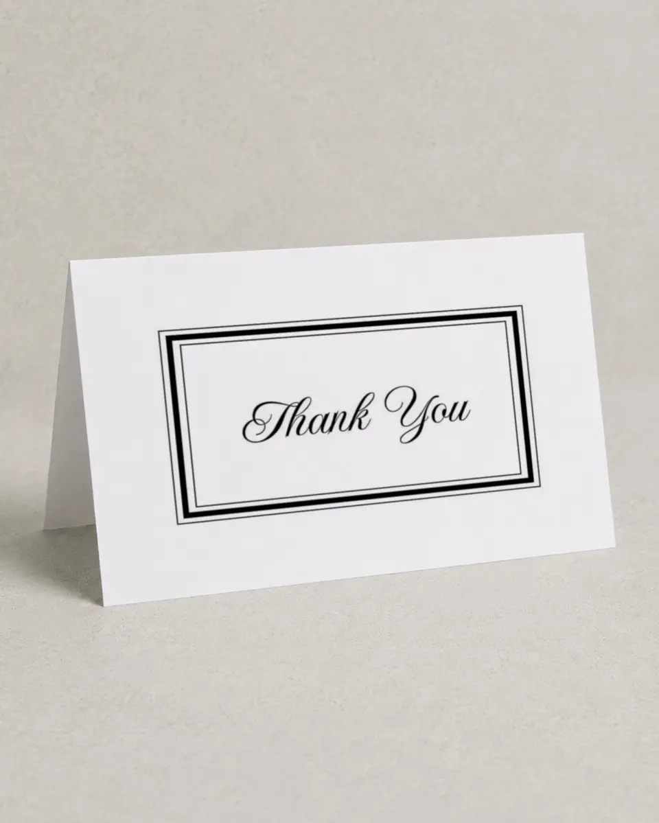 This is a 4" x 6" Folded Business Thank You Card called Formally Framed printed in full color