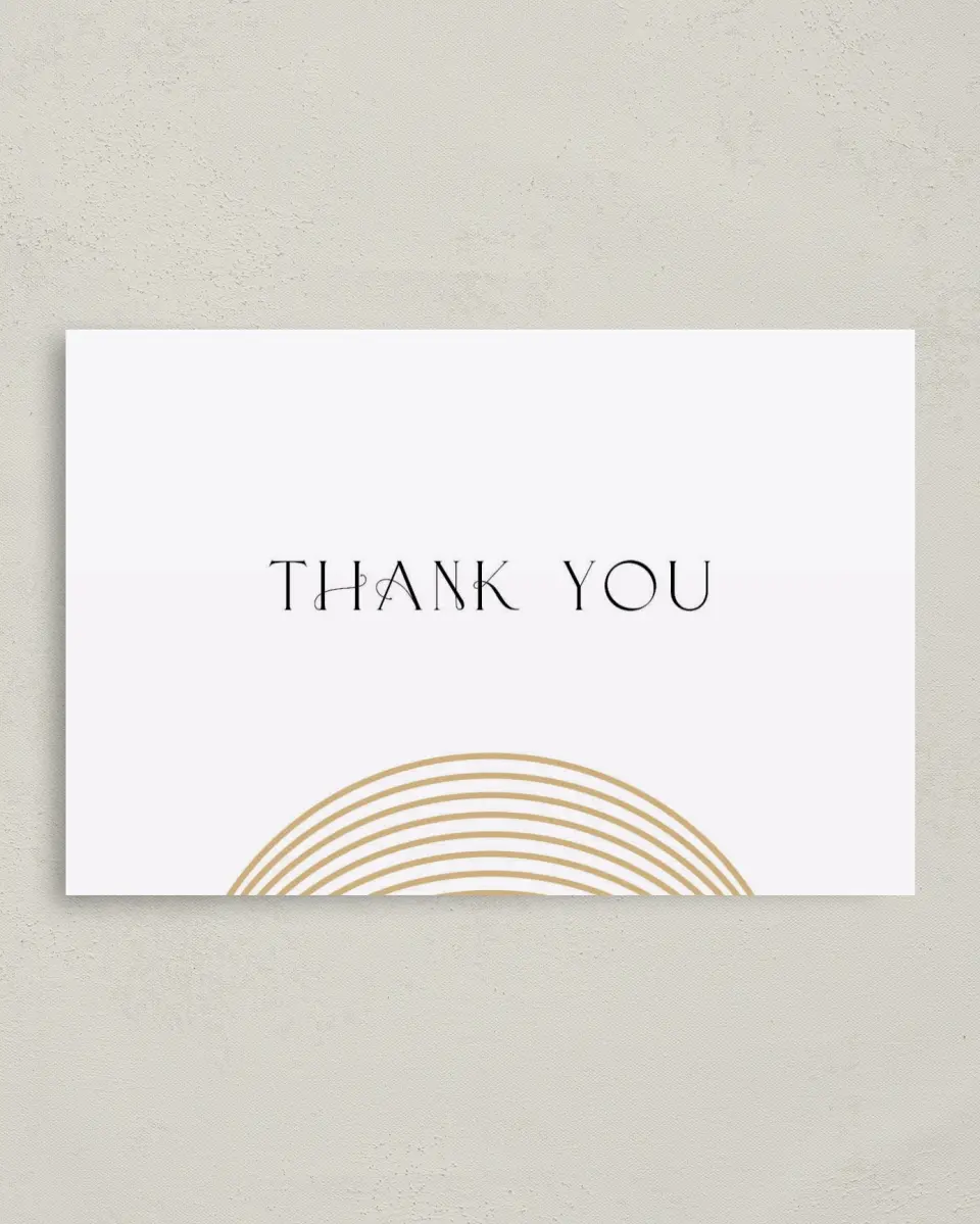 This is a 4" x 6" Folded Business Thank You Card called Golden Gala printed in full color