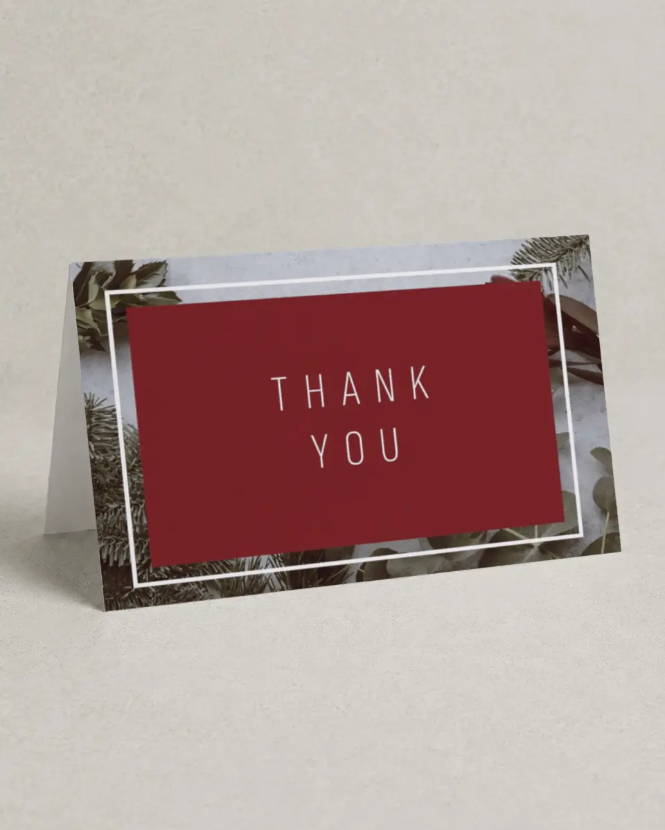 This is a 4" x 6" Folded Business Thank You Card called Holiday Party printed in full color