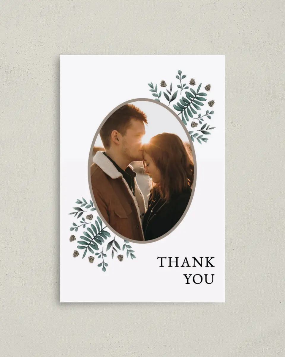 This is a 4" x 6" Folded Thank You Card called Pinecone Allure printed in full color on Premium Smooth paper
