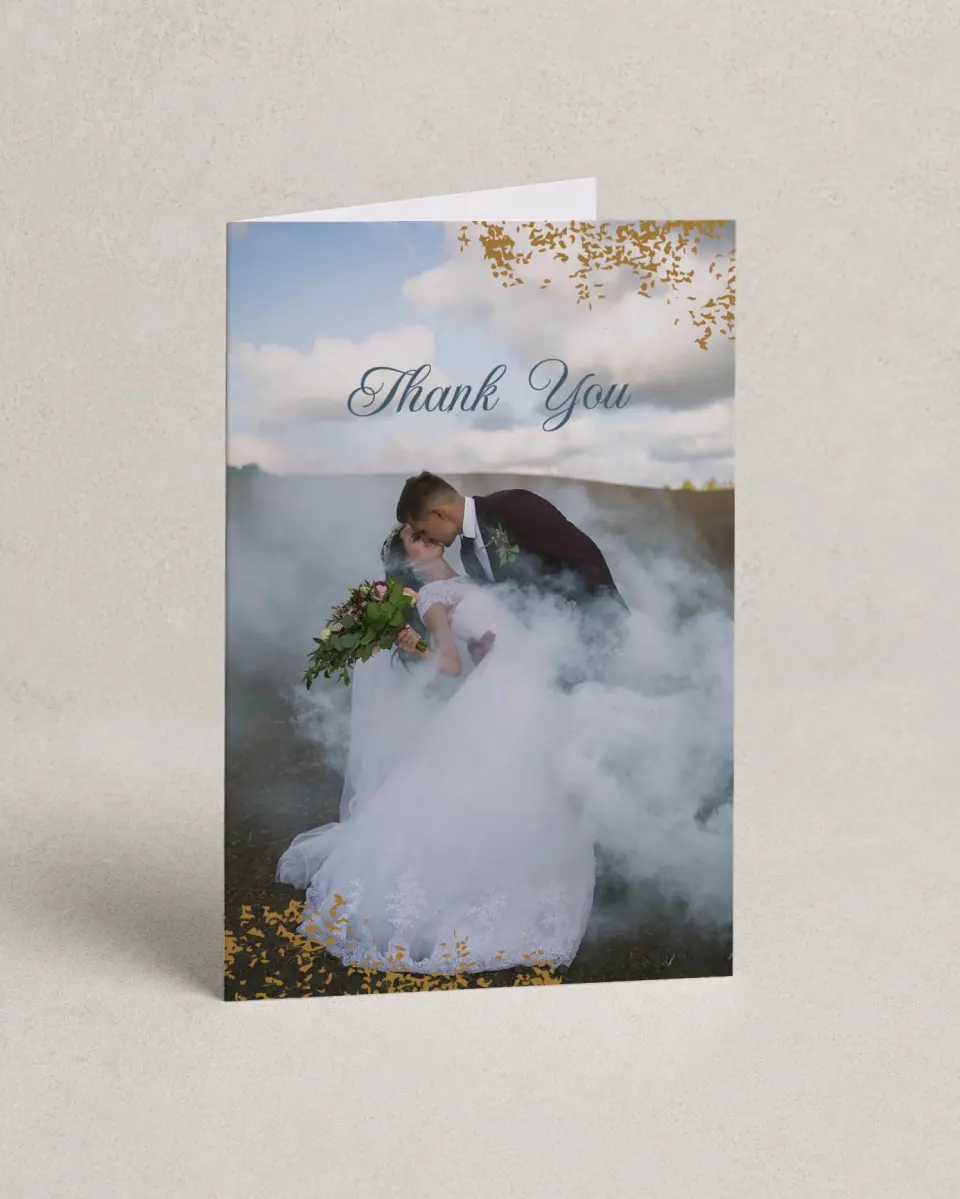 This is a 4" x 6" Folded Thank You Card called Dreamy Sky printed in full color on Premium Smooth paper