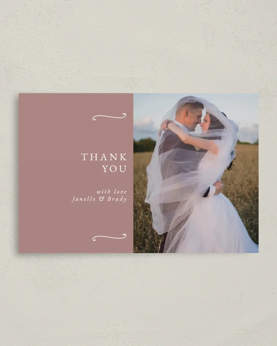 This is a 4" x 6" Folded Thank You Card called Modern Whisper printed in full color on Premium Smooth paper