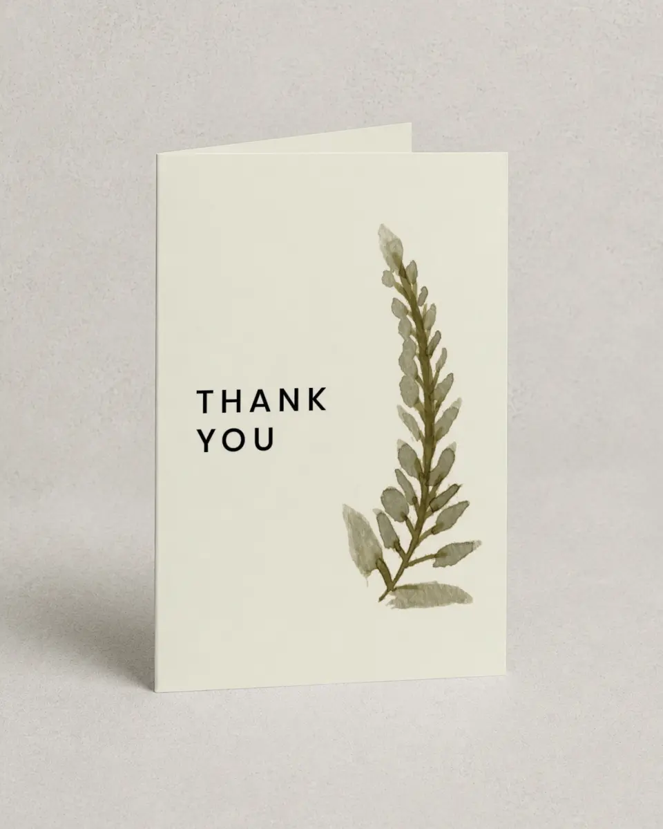 This is a 4" x 6" Folded Thank You Card called Faintly Fall printed in full color on Premium Smooth paper